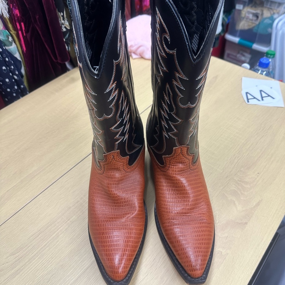 Laredo Men 68086 Atlanta Lizard Print Sz 11.5D Brown/Black Stitching EUC - Picture 2 of 8